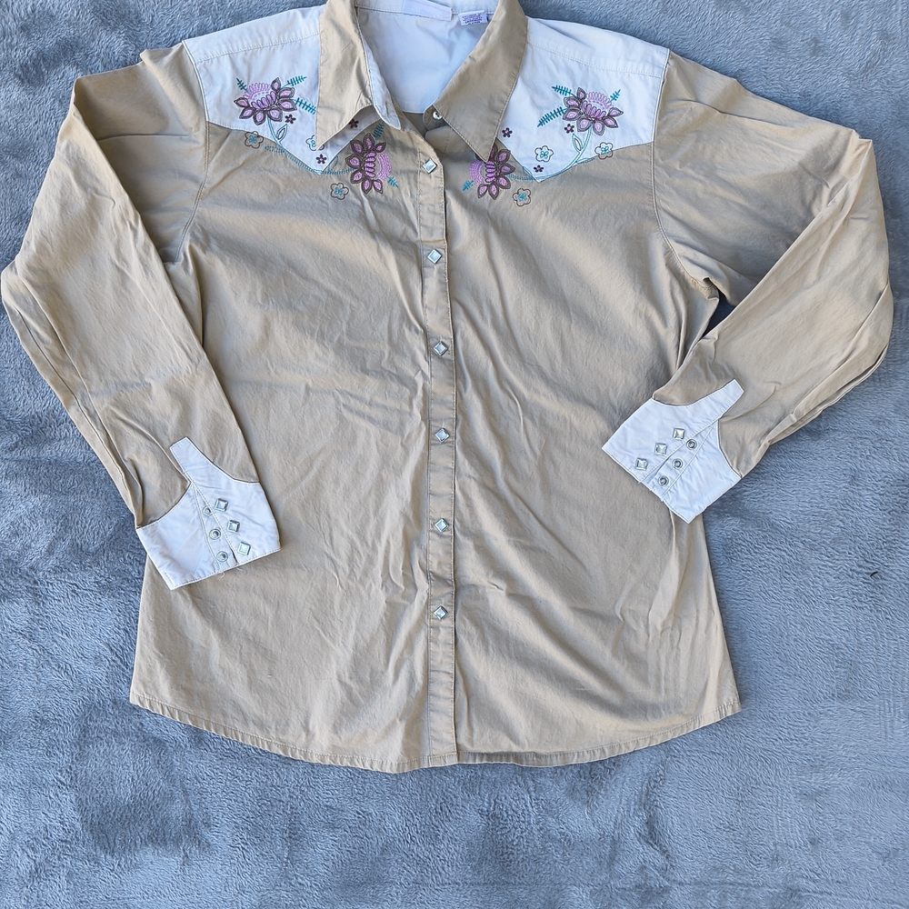 Wrangler Beige Western Shirt with Embroidery